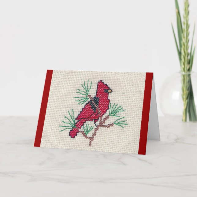 Cartão De Festividades Cardinal Cross Stitch (Frente)