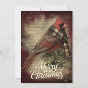 Cartão De Festividades Cardinal em Holly Branch & Snowflake Script
