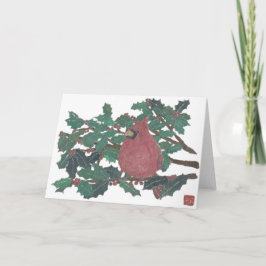 Cartão De Festividades Cardinal, Holly Tree, Holiday Greeting Card