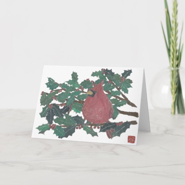 Cartão De Festividades Cardinal, Holly Tree, Holiday Greeting Card (Frente)