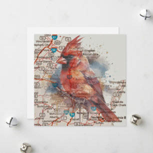 Cartão De Festividades Cardinal no Mapa Rodoviário da Virgínia Arte Aquar