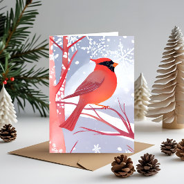 Cartão De Festividades Cardinal Vermelho | Bela Pintura em Aquarela