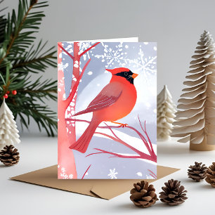 Cartão De Festividades Cardinal Vermelho Bela Pintura em Aquarela
