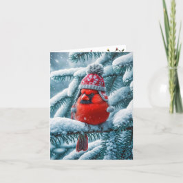Cartão De Festividades Cardinal Vermelho de Natal Usando Chapéu de Invern
