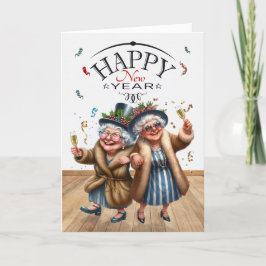 Cartão De Festividades Caricaturas Engraçadas do Ano Novo do Casal Lésbic