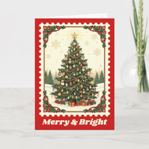 Cartão De Festividades Carimbo de Cartaz da Árvore de Natal feliz e Brilh