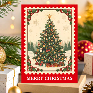 Cartão De Festividades Carimbo de Cartaz da Árvore de Natal Retroativo