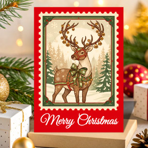 Cartão De Festividades Carimbo de Cartaz de Natal da Retro Reindet