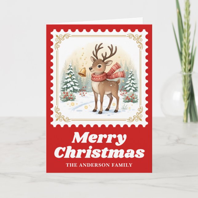 Cartão De Festividades Carimbo Retro Retro Carimbo Retro de Reindet Natal (Frente)
