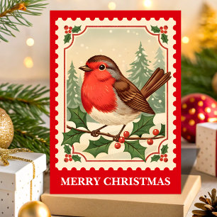 Cartão De Festividades Carimbo Robin Postage do Natal