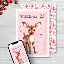 Carimbo Vintage Reindet Watercolor Pink Natal