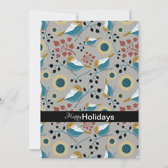 Cartão De Festividades Carinhosos e Fofos Chapins com Frutas (Frente)