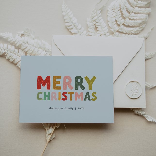 Cartão De Festividades CarOL Blue Cute Family Divertido Feliz Natal (CAROL Blue Cute Family Fun Merry Christmas Holiday Card)