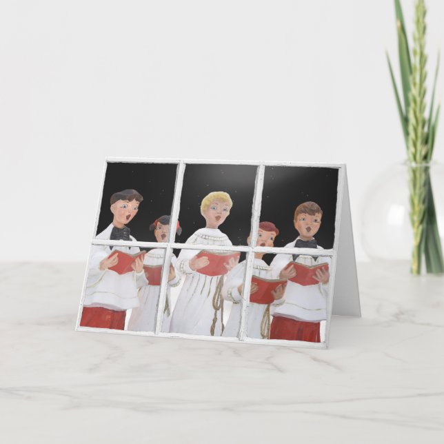 Cartão De Festividades Caroleiros De Natal Na Janela (Frente)