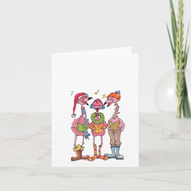 Cartão De Festividades Caroling Flamingos Holiday Notecard (Frente)