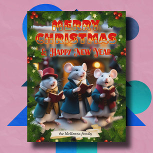 Cartão De Festividades Caroling Mice Bíblia Verse Christian Custom Photo