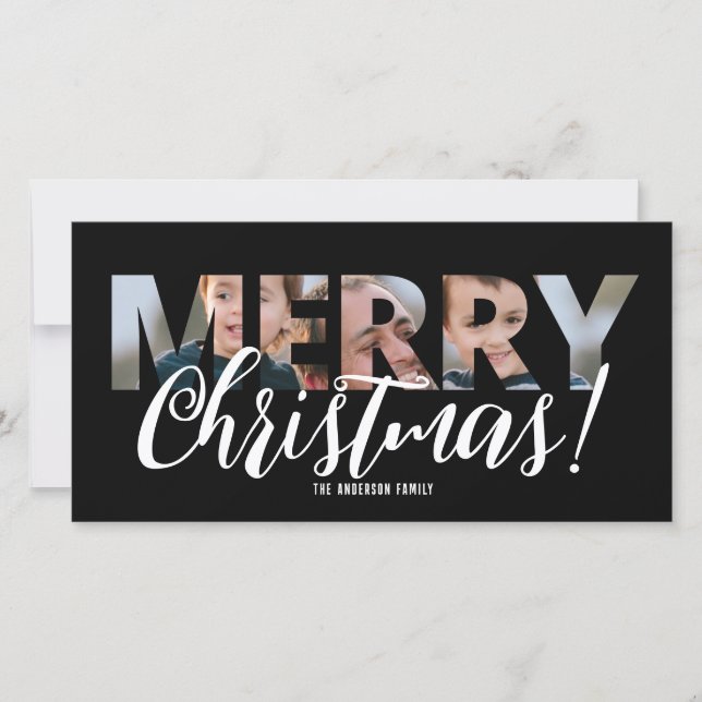 Cartão De Festividades Carregar Foto em Texto Preto e Branco Natal (Frente)