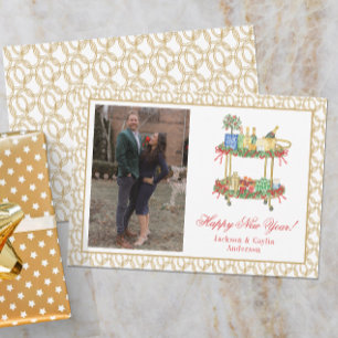 Cartão De Festividades Carrinho de Bar de Champagne Watercolor Foto do An