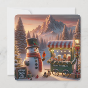Cartão De Festividades Carrinho de Chocolate Quente do Boneco de Neve do