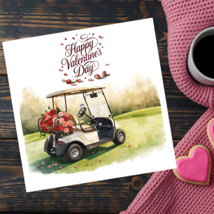 Cartão De Festividades Carrinho de golfe com rosas vermelhas na grama ver