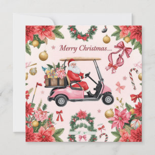 Cartão De Festividades Carrinho de golfe rosa com tema de Natal do Papai