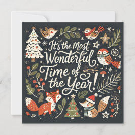 Cartão De Festividades Carro de férias de robins e raposas de Natal