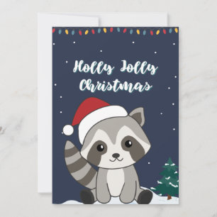 Cartão De Festividades Carro de Natal Raccoon Snow Winter Raccoons