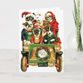 Cartão De Festividades Carro natal vintage com Cães