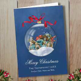 Cartão De Festividades Carro vintage Azul Natal