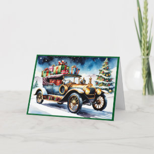 Cartão De Festividades Carro vintage com presentes de Natal