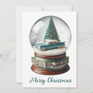Cartão De Festividades Carro vintage de Árvore de Natal do Globo de Neve