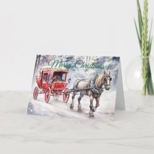 Cartão De Festividades Carruagem de Natal em aquarela
