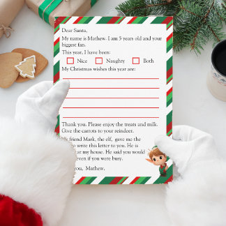 Cartão De Festividades Carta a Papai Noel de Crianças| Lista de Desejos