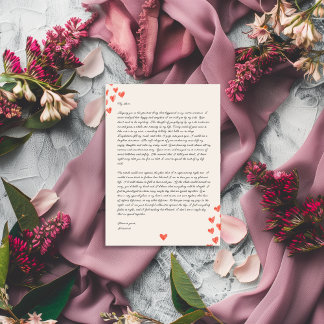 Cartão De Festividades Carta de Amor Manuscrita com Corações do Dia dos N