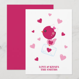 Cartão De Festividades Carta de Amor Pássaro Corações Rosa Dia dos Namora