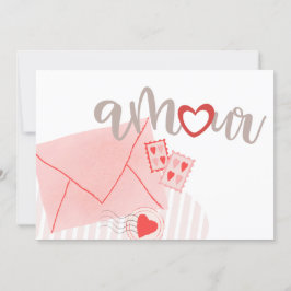 Cartão De Festividades Carta de Amor Pastel Coração Rosa Saudação de Dia 