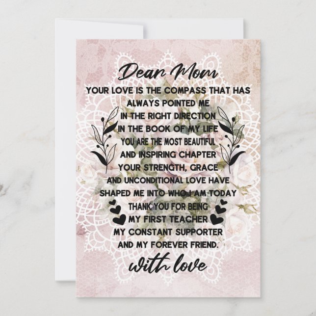 Cartão De Festividades Carta de Coração para a Mamãe (Frente)