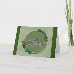 Cartão De Festividades Carta de Natal da Motocicleta Vermelha em Verde