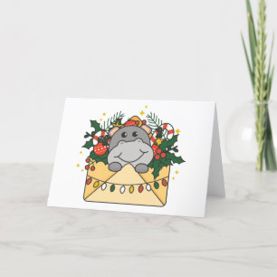 Cartão De Festividades Carta de Natal de Hipopótamo Animais de Inverno Hi