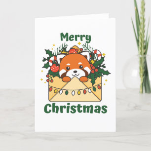 Cartão De Festividades Carta de Natal do Panda Vermelho Animais de Invern