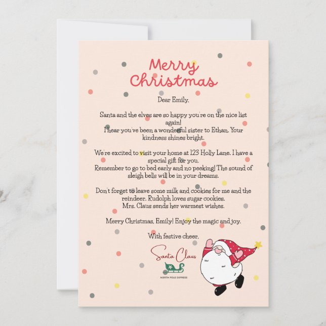 Cartão De Festividades Carta de Natal Personalizada para Papai Noel (Frente)