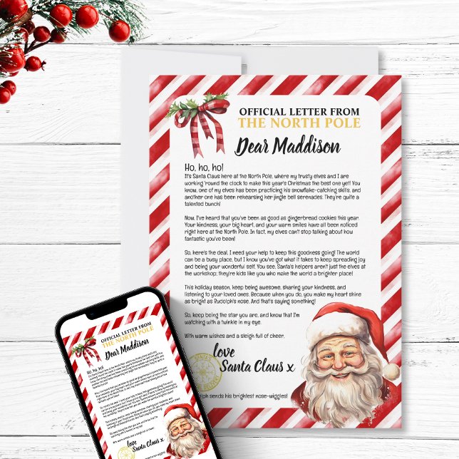 Cartão De Festividades Carta Divertida e Simpática de Criança Personaliza (Personalized Nice Kid Letter To Santa Fun  Holiday festive north pole positive encouragement magic)
