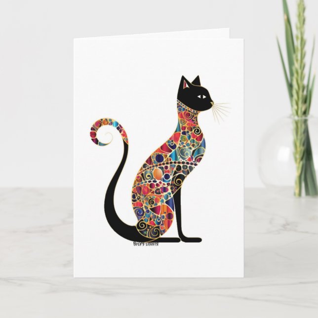 Cartão De Festividades Cartão-de-dama de felino de Mosaico Majestoso (Frente)