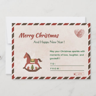 Cartão De Festividades 🎄🌸Cartão de Natal e Ano Novo Vintage com Cavalo