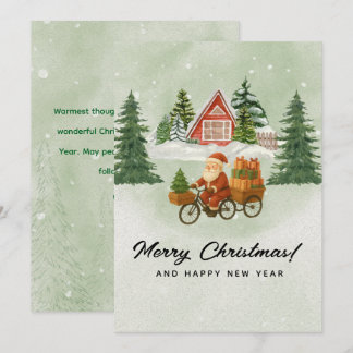 Cartão De Festividades 🌲Cartão de Natal Vintage – Papai Noel de Biciclet
