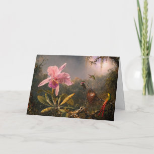Cartão De Festividades Cartão: Orquídea Cattleya e três aves-humanos