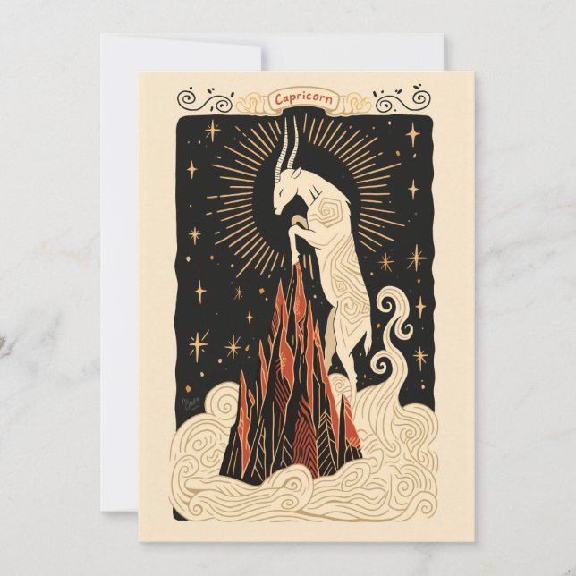 Cartão De Festividades Cartão-postal - Capricorn Celestial Arte Zodiac (Frente)