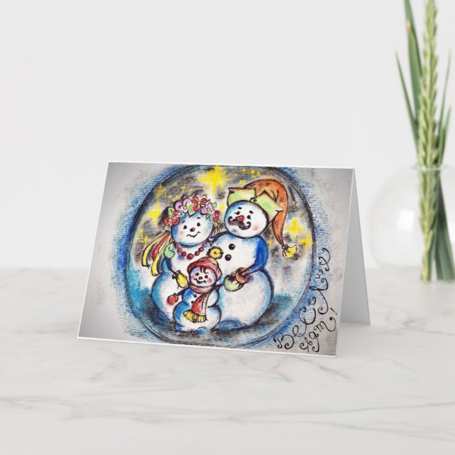 Cartão De Festividades Cartão-postal da família Ucraniana Snowmen (Frente)