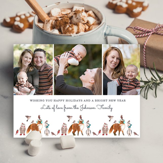 Cartão De Festividades Cartão-postal de Natal de Férias da Floresta (Woodland Animals Photo Holiday Christmas Postcard)