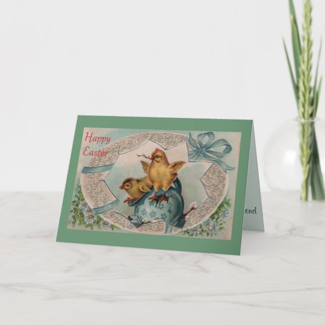 Cartão De Festividades Cartão-saudação de Ovo e Pintinhos de Páscoa Azul (Frente)